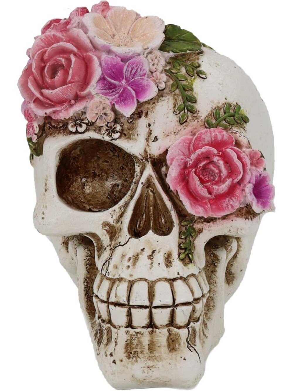 6.46" Skull Flower Life Size Resin Skull Head Statue Halloween Gothic Home Décor
